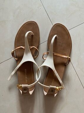 Sergio Rossi Cream and Brown Sandals